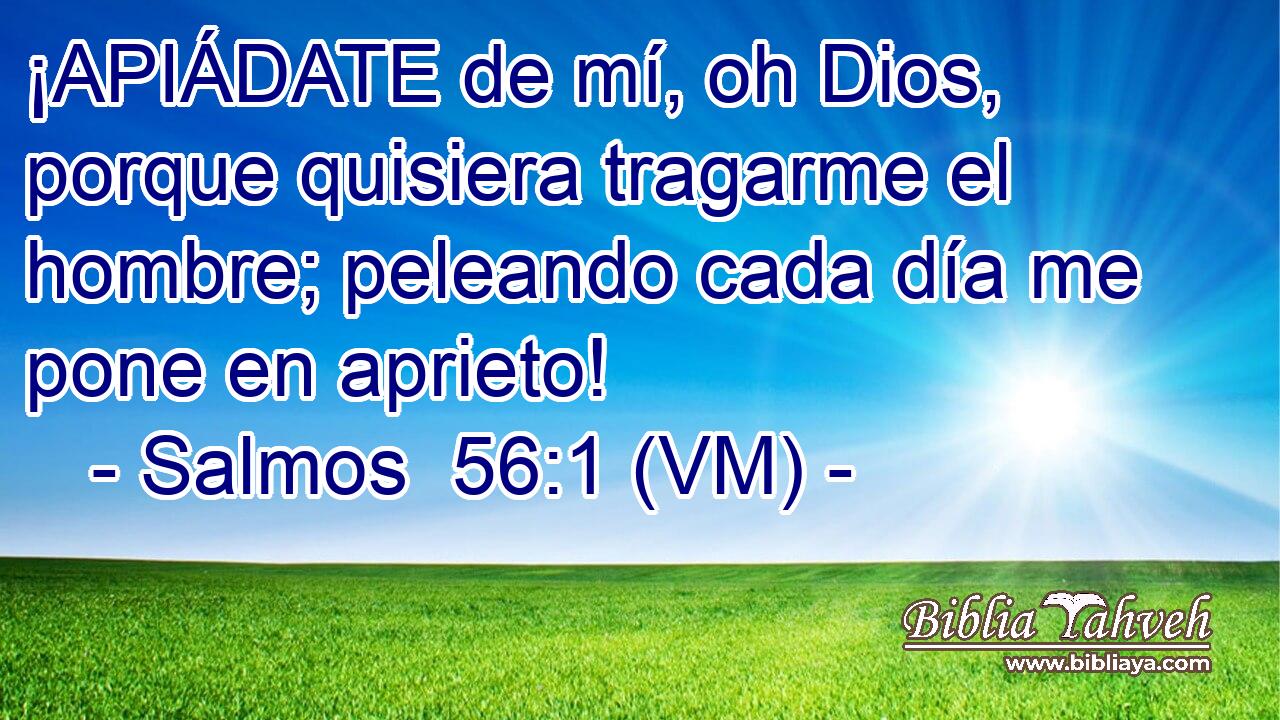  ¡APIÁDATE de mí, oh Dios, porque quisiera tragarme el hombre; peleando cada día me pone en aprieto! 
