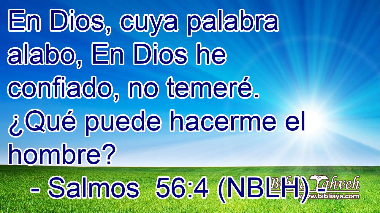  En Dios, cuya palabra alabo, En Dios he confiado, no temeré. ¿Qué puede hacerme el hombre? 