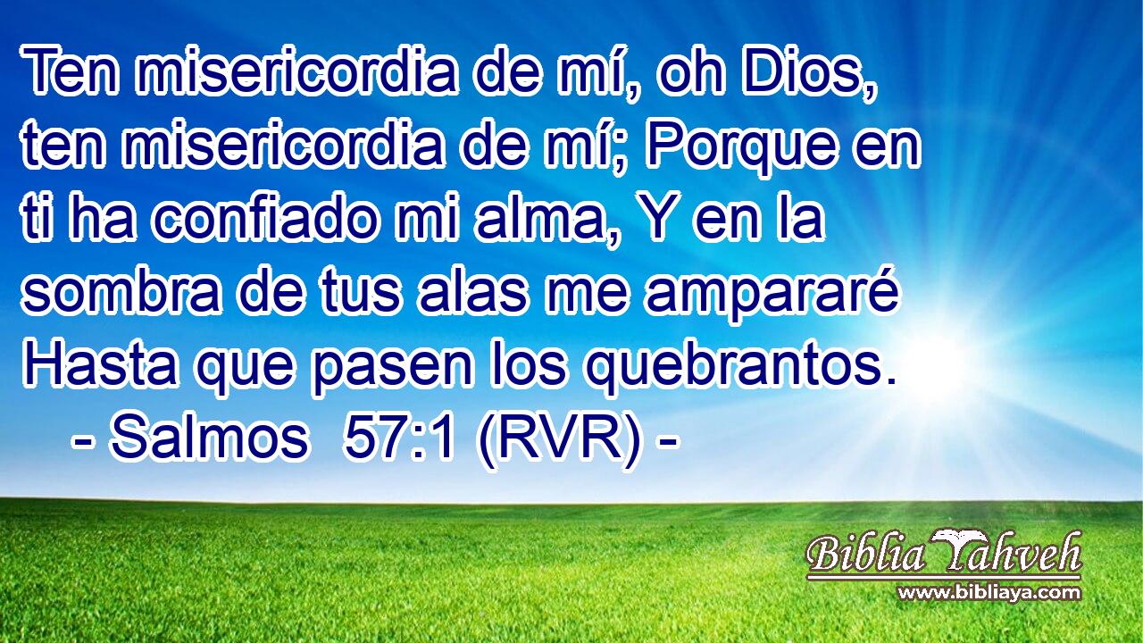 Ten misericordia de mí, oh Dios, ten misericordia de mí; Porque en ti ha confiado mi alma, Y en la sombra de tus alas me ampararé Hasta que pasen los quebrantos.