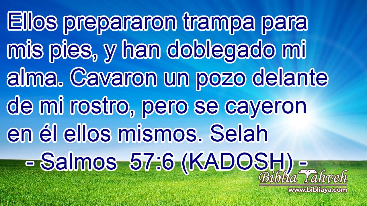  Ellos prepararon trampa para mis pies, y han doblegado mi alma. Cavaron un pozo delante de mi rostro, pero se cayeron en él ellos mismos. Selah 