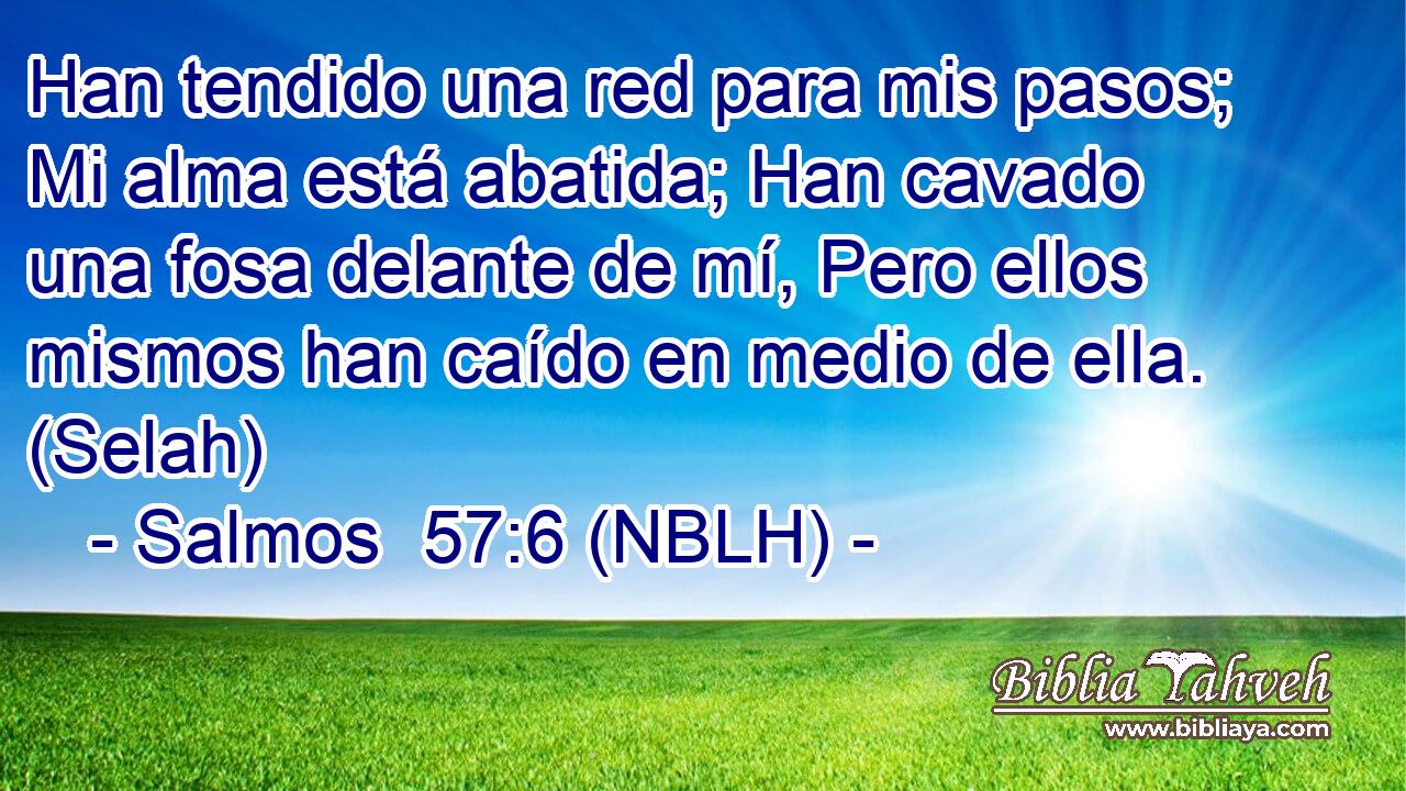  Han tendido una red para mis pasos; Mi alma está abatida; Han cavado una fosa delante de mí, Pero ellos mismos han caído en medio de ella. (Selah) 