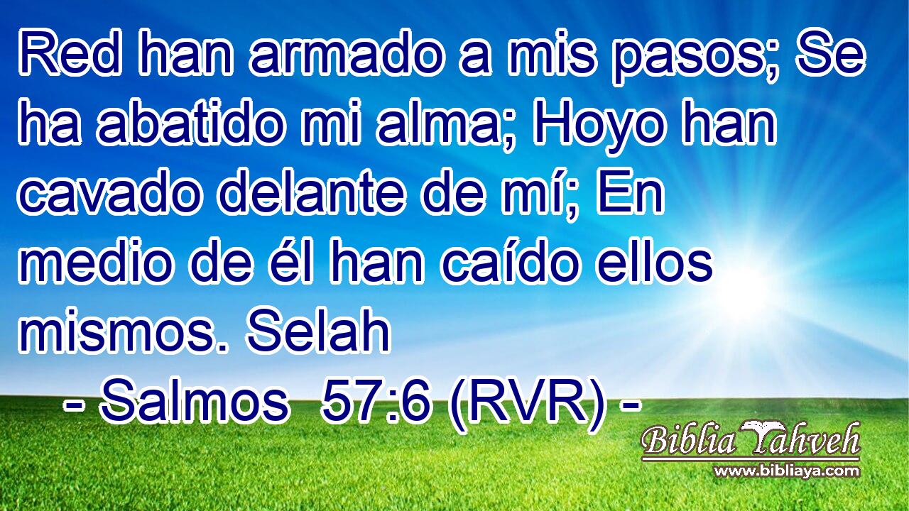 Red han armado a mis pasos; Se ha abatido mi alma; Hoyo han cavado delante de mí; En medio de él han caído ellos mismos. Selah