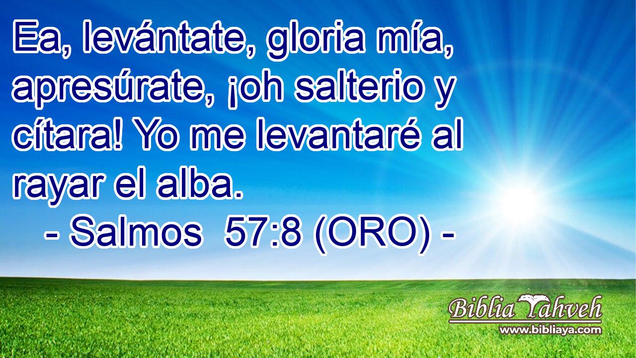  Ea, levántate, gloria mía, apresúrate, ¡oh salterio y cítara! Yo me levantaré al rayar el alba. 