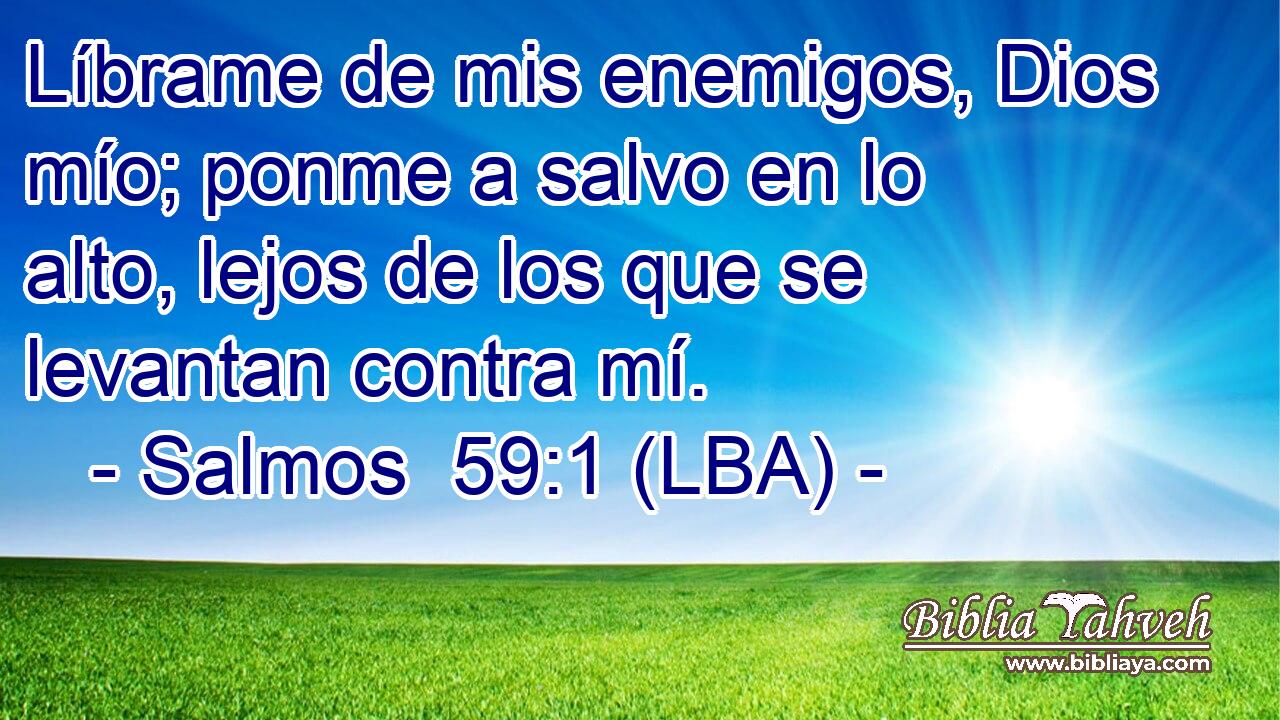 Líbrame de mis enemigos, Dios mío; ponme a salvo en lo alto, lejos de los que se levantan contra mí.