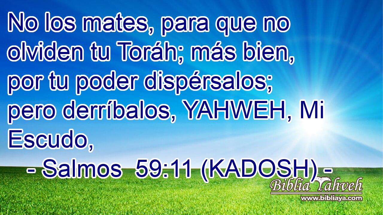  No los mates, para que no olviden tu Toráh; más bien, por tu poder dispérsalos; pero derríbalos, YAHWEH, Mi Escudo, 