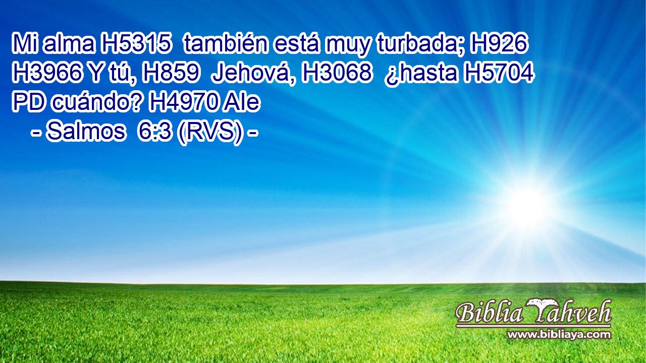 Mi alma H5315  también está muy turbada; H926  H3966 Y tú, H859  Jehová, H3068  ¿hasta H5704 PD cuándo? H4970 AIe 