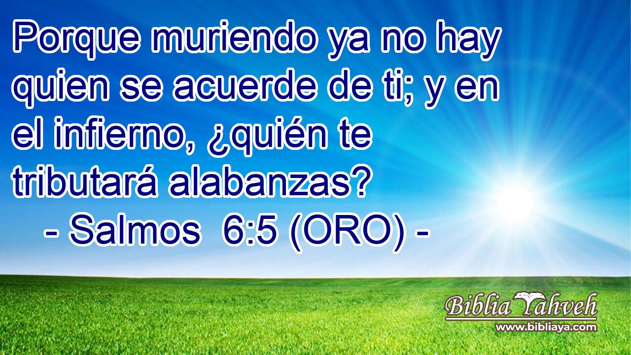  Porque muriendo ya no hay quien se acuerde de ti; y en el infierno, ¿quién te tributará alabanzas? 