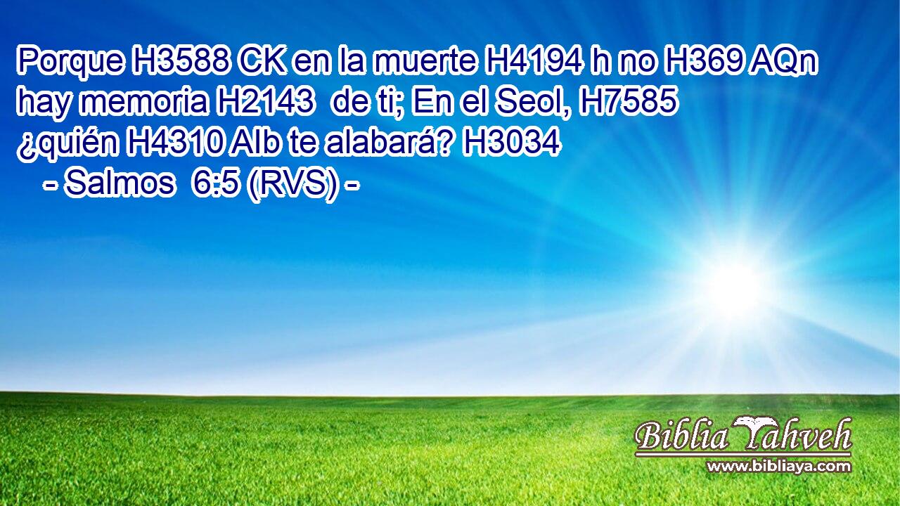Porque H3588 CK en la muerte H4194 h no H369 AQn hay memoria H2143  de ti; En el Seol, H7585  ¿quién H4310 AIb te alabará? H3034  