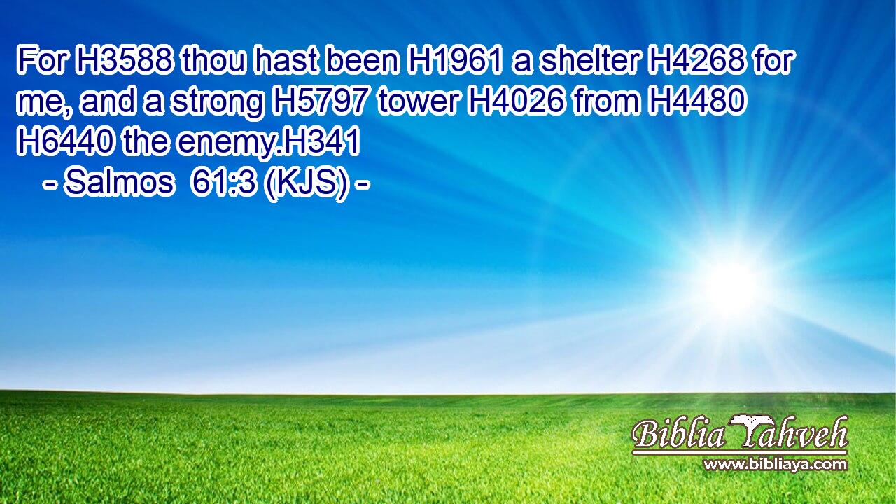 For H3588 thou hast been H1961 a shelter H4268 for me, and a strong H5797 tower H4026 from H4480  H6440 the enemy.H341