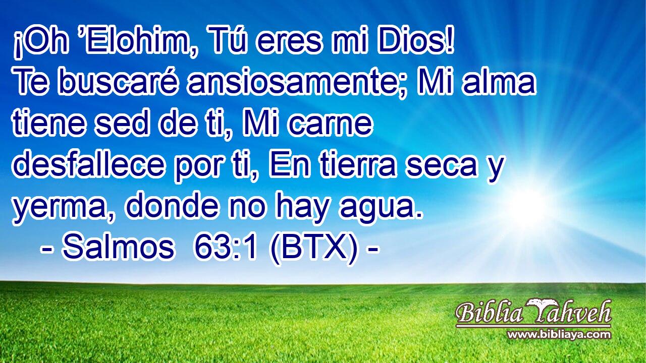 ¡Oh ’Elohim, Tú eres mi Dios! Te buscaré ansiosamente; Mi alma tiene sed de ti, Mi carne desfallece por ti, En tierra seca y yerma, donde no hay agua.