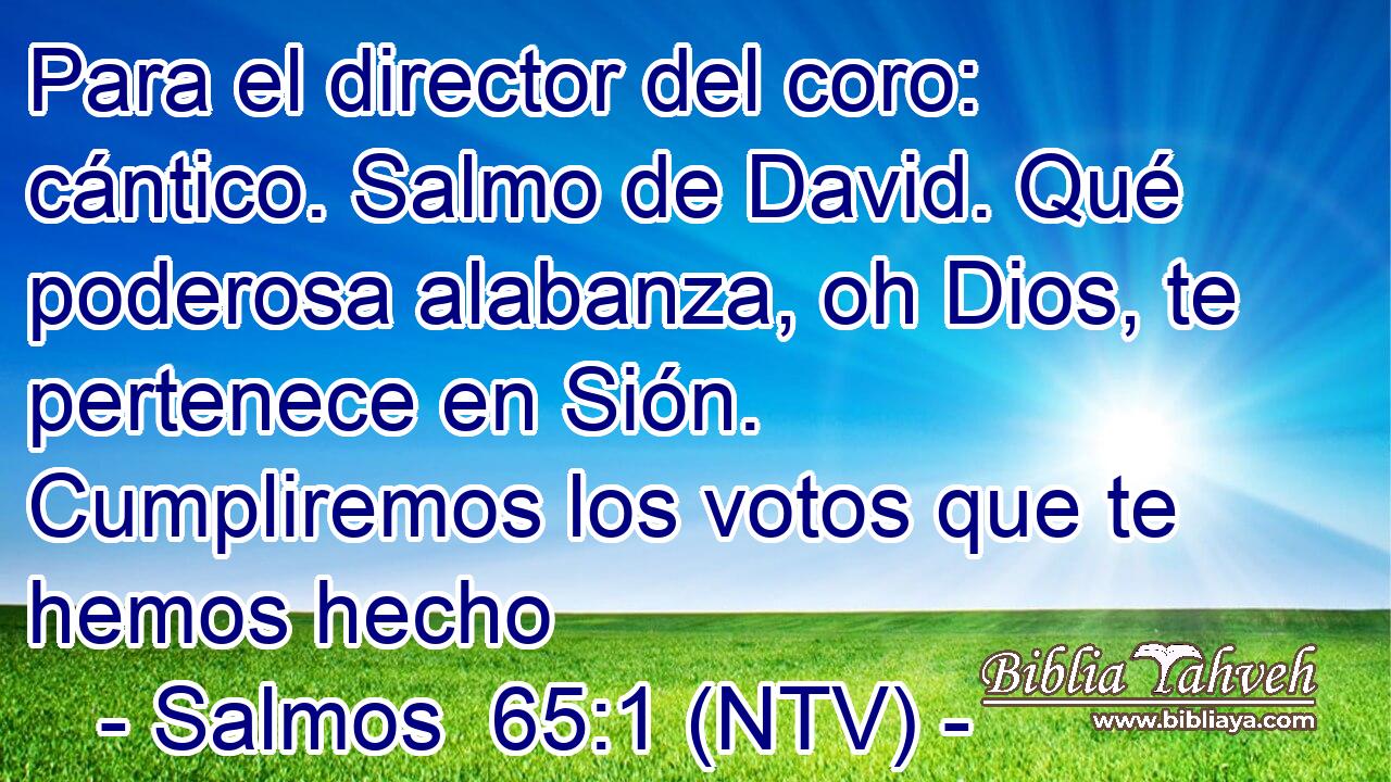 Para el director del coro: cántico. Salmo de David. Qué poderosa alabanza, oh Dios, te pertenece en Sión. Cumpliremos los votos que te hemos hecho