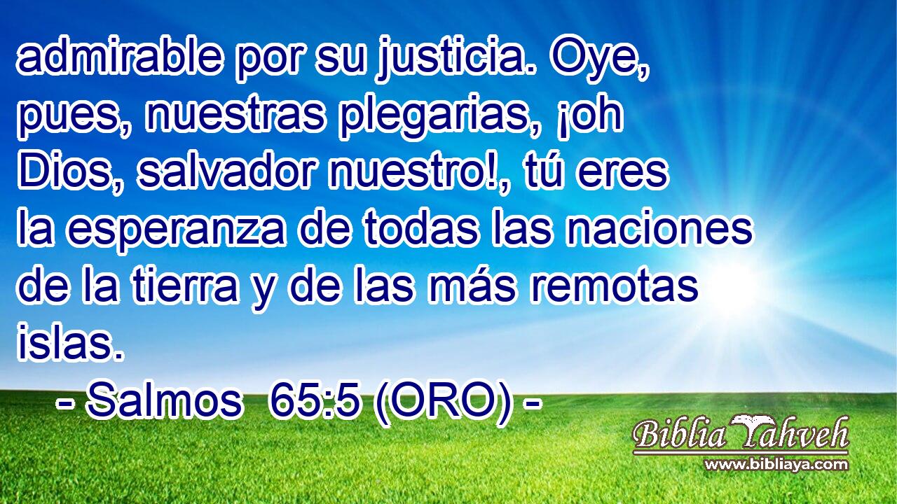  admirable por su justicia. Oye, pues, nuestras plegarias, ¡oh Dios, salvador nuestro!, tú eres la esperanza de todas las naciones de la tierra y de las más remotas islas. 