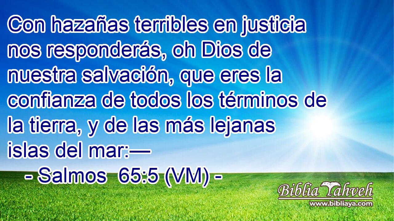  Con hazañas terribles en justicia nos responderás, oh Dios de nuestra salvación, que eres la confianza de todos los términos de la tierra, y de las más lejanas islas del mar:— 