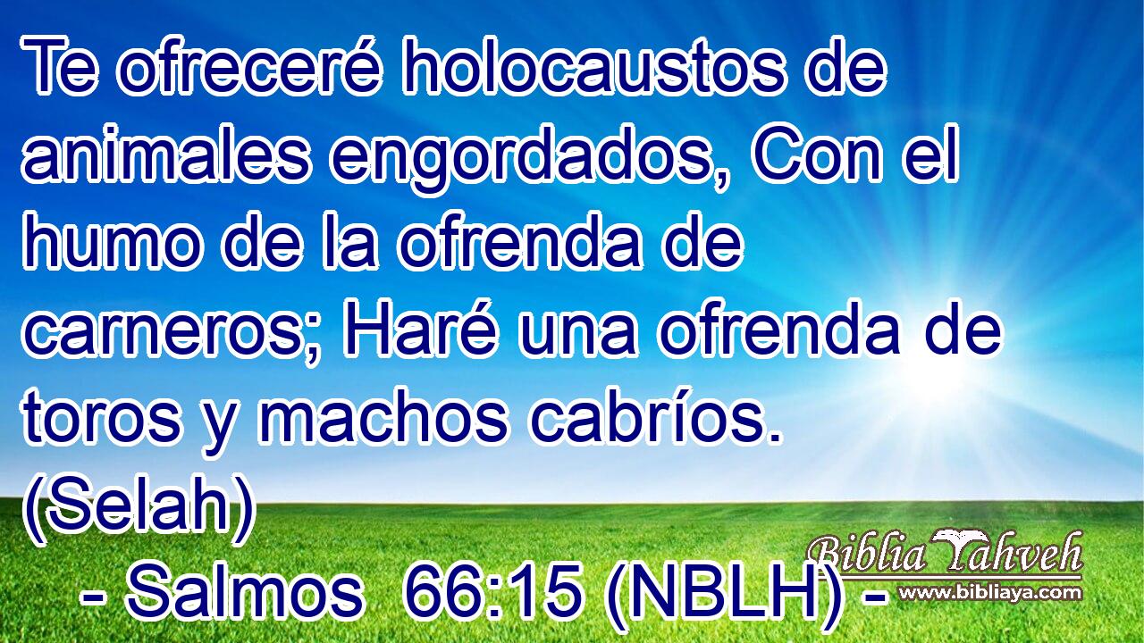  Te ofreceré holocaustos de animales engordados, Con el humo de la ofrenda de carneros; Haré una ofrenda de toros y machos cabríos. (Selah) 