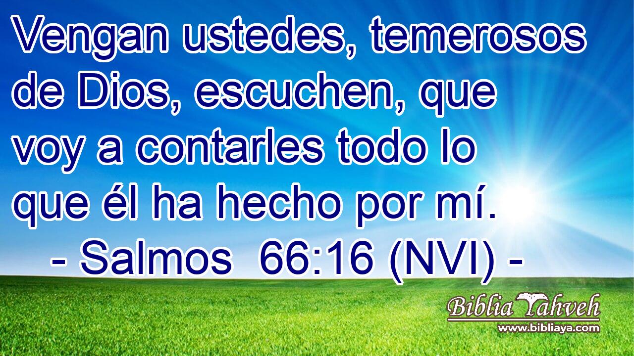  Vengan ustedes, temerosos de Dios, escuchen, que voy a contarles todo lo que él ha hecho por mí. 