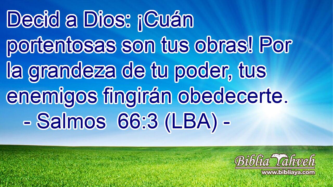 Decid a Dios: ¡Cuán portentosas son tus obras! Por la grandeza de tu poder, tus enemigos fingirán obedecerte.