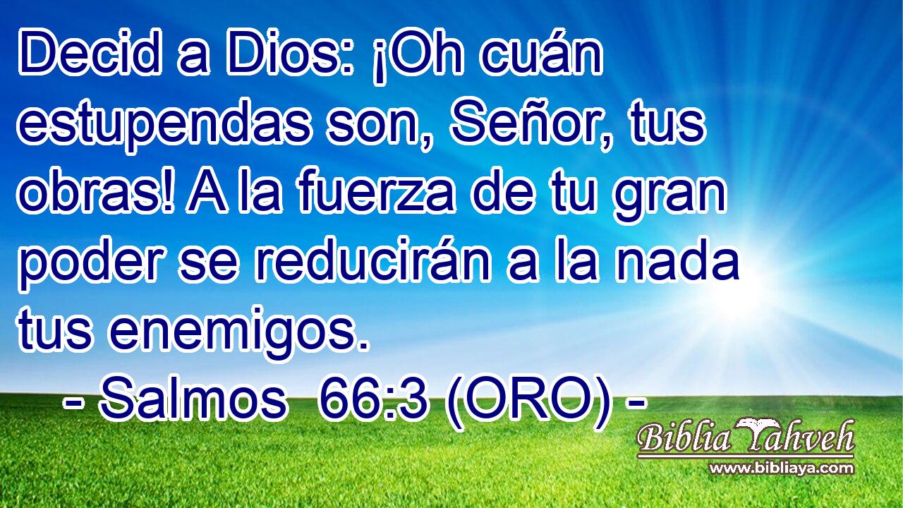  Decid a Dios: ¡Oh cuán estupendas son, Señor, tus obras! A la fuerza de tu gran poder se reducirán a la nada tus enemigos. 