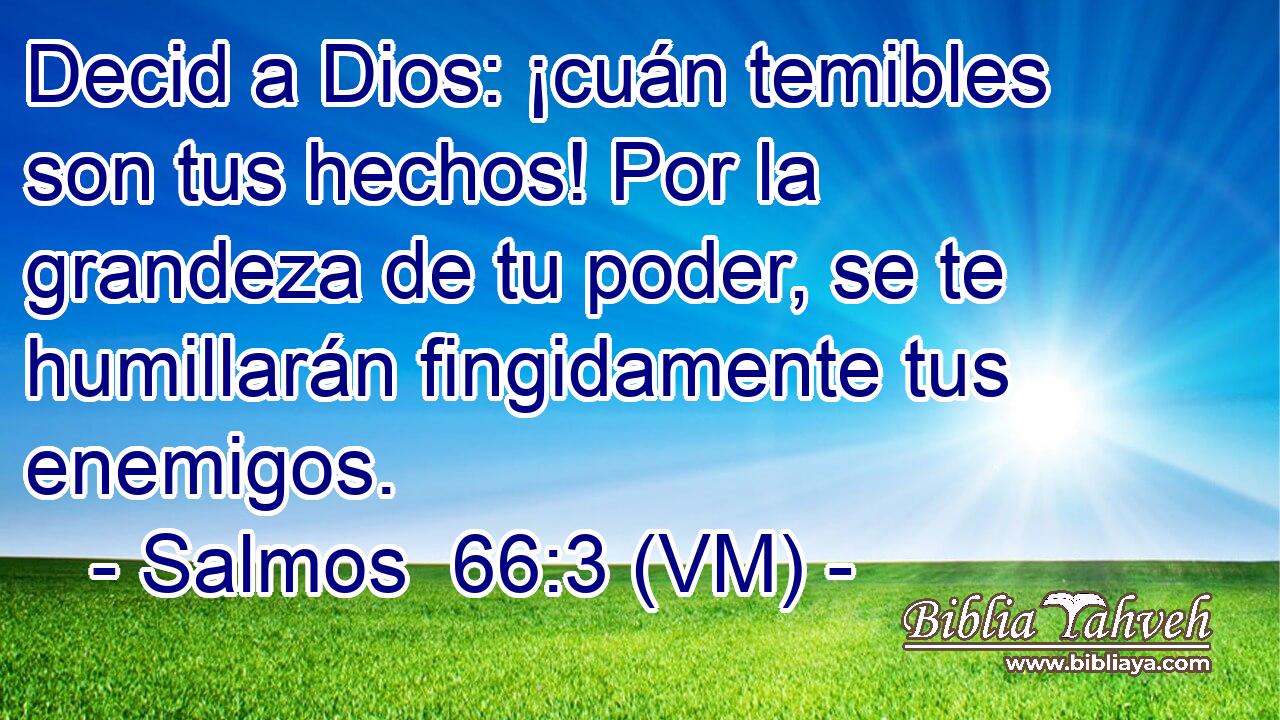  Decid a Dios: ¡cuán temibles son tus hechos! Por la grandeza de tu poder, se te humillarán fingidamente tus enemigos. 