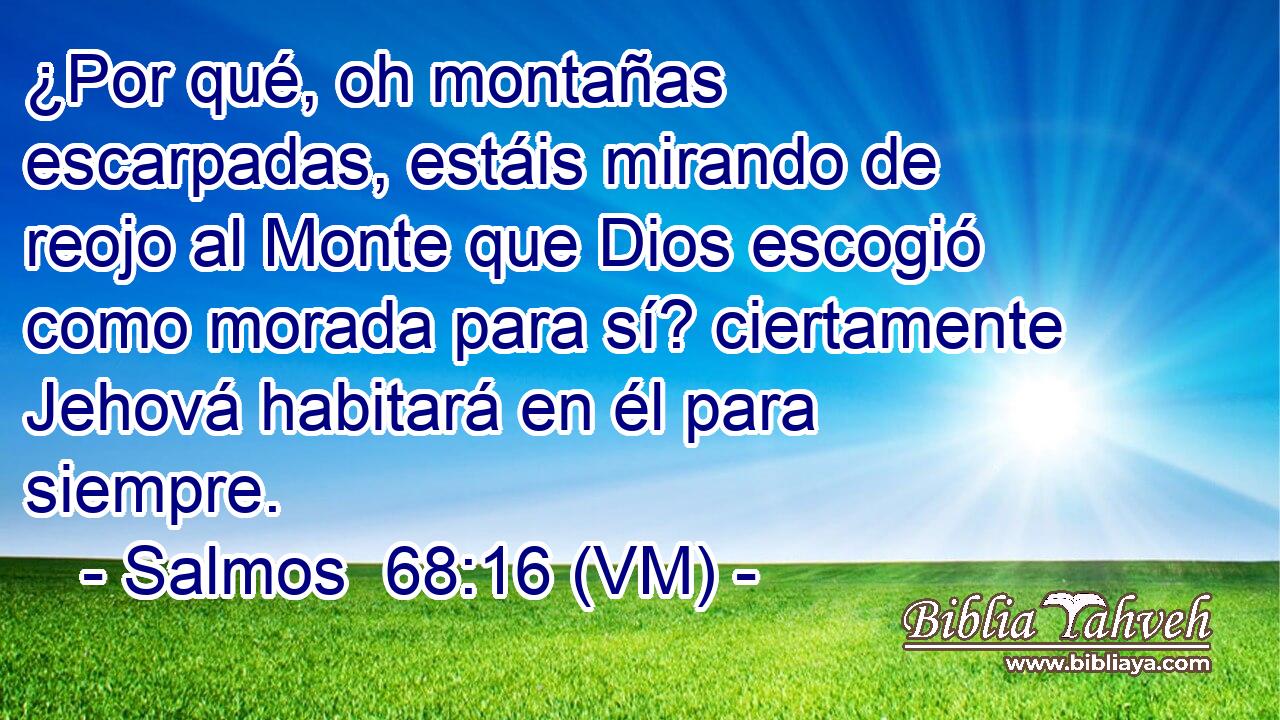  ¿Por qué, oh montañas escarpadas, estáis mirando de reojo al Monte que Dios escogió como morada para sí? ciertamente Jehová habitará en él para siempre. 