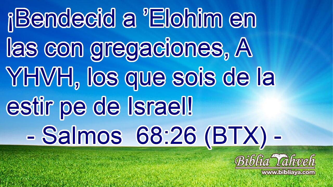 ¡Bendecid a ’Elohim en las con gregaciones, A YHVH, los que sois de la estir pe de Israel!