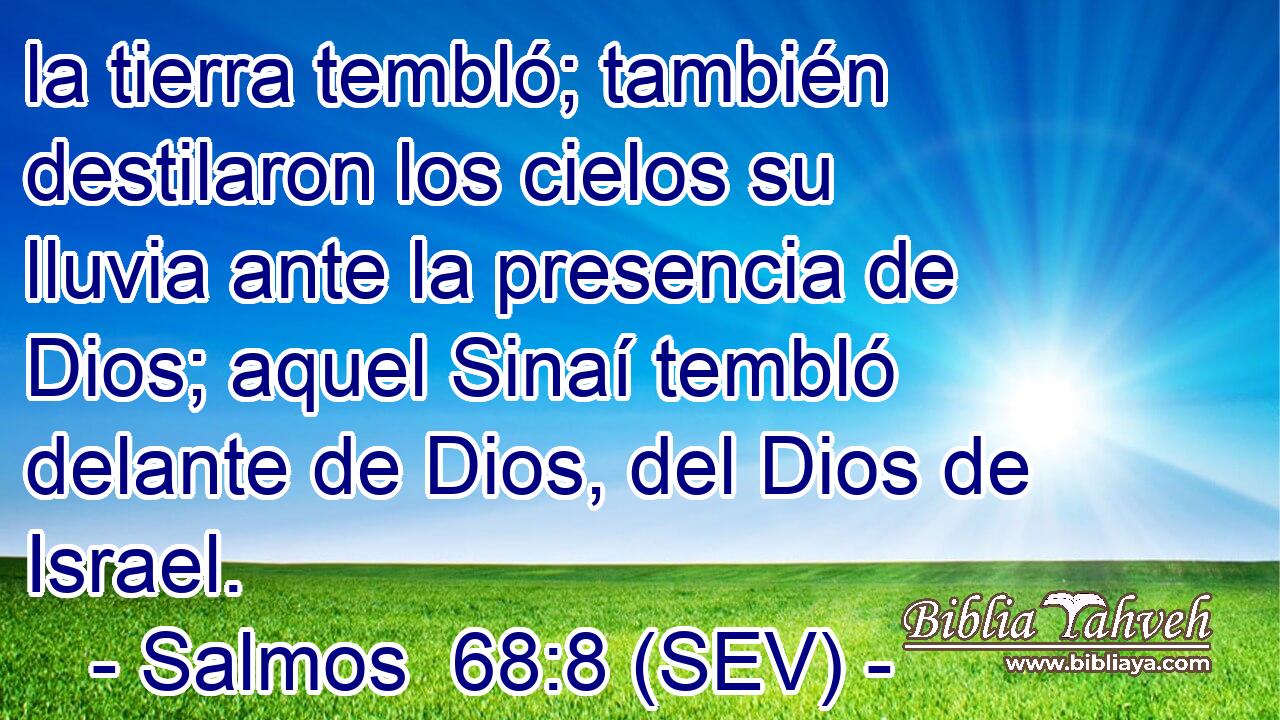 la tierra tembló; también destilaron los cielos su lluvia ante la presencia de Dios; aquel Sinaí tembló delante de Dios, del Dios de Israel.