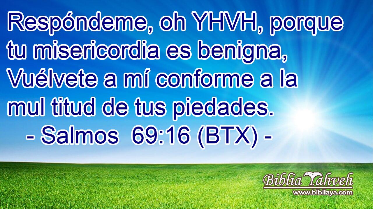 Respóndeme, oh YHVH, porque tu misericordia es benigna, Vuélvete a mí conforme a la mul titud de tus piedades.