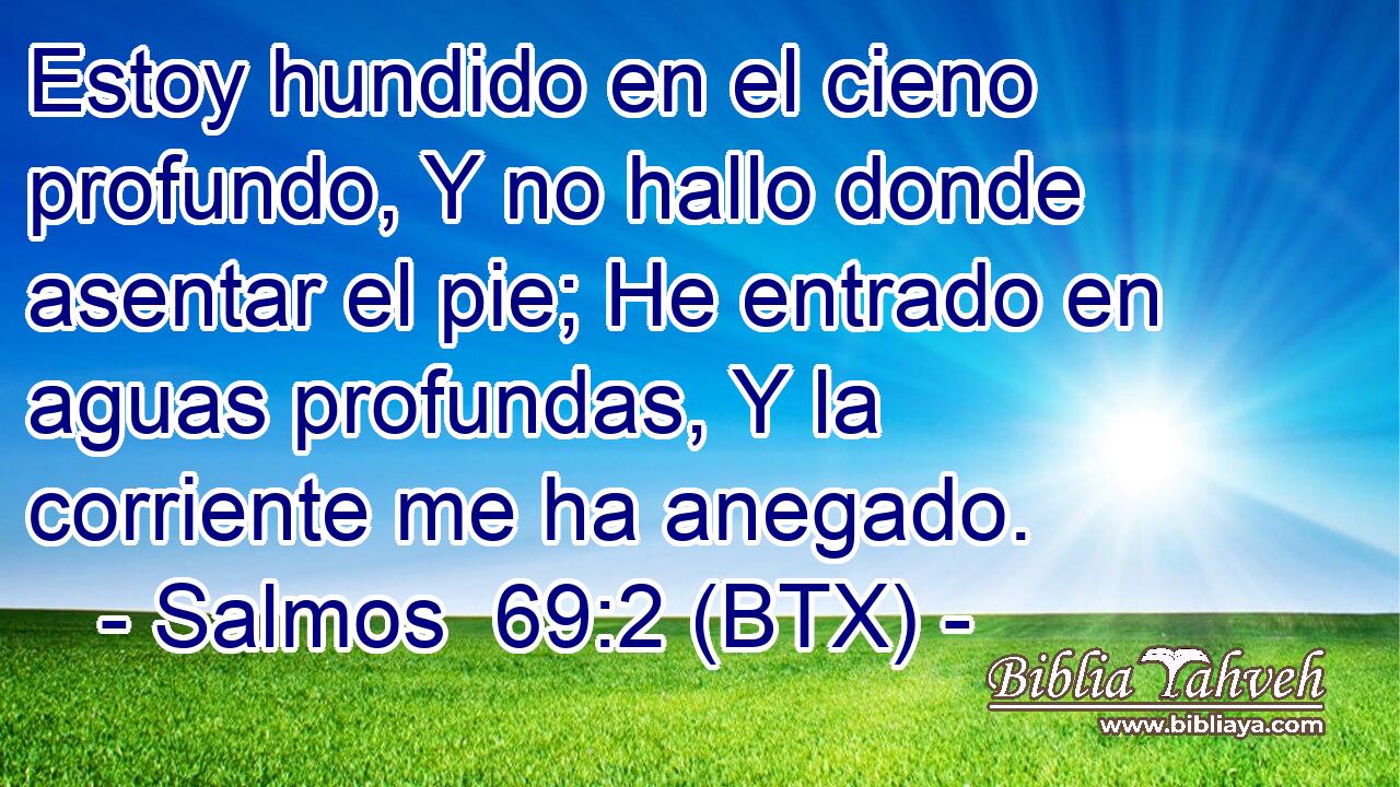 Estoy hundido en el cieno profundo, Y no hallo donde asentar el pie; He entrado en aguas profundas, Y la corriente me ha anegado.