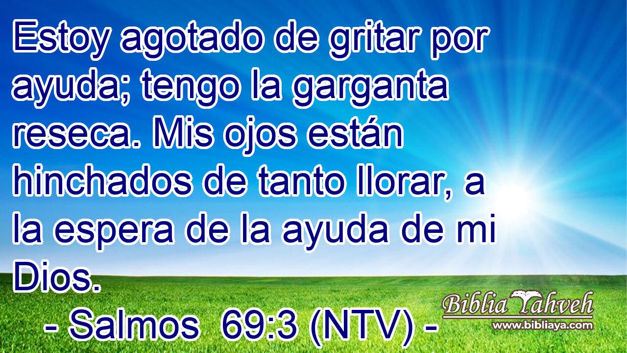 Estoy agotado de gritar por ayuda; tengo la garganta reseca. Mis ojos están hinchados de tanto llorar, a la espera de la ayuda de mi Dios.