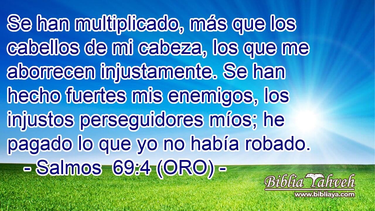  Se han multiplicado, más que los cabellos de mi cabeza, los que me aborrecen injustamente. Se han hecho fuertes mis enemigos, los injustos perseguidores míos; he pagado lo que yo no había robado. 