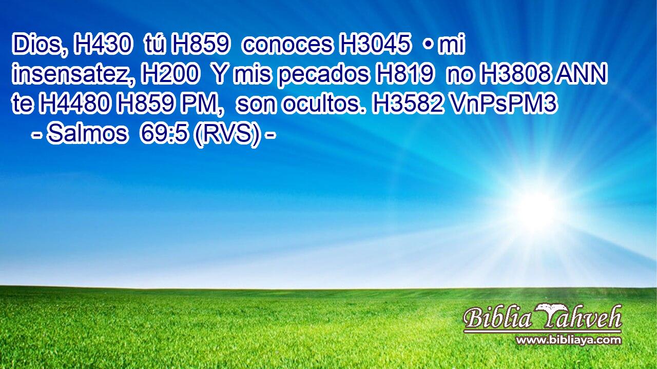 Dios, H430  tú H859  conoces H3045  • mi insensatez, H200  Y mis pecados H819  no H3808 ANN te H4480 H859 PM,  son ocultos. H3582 VnPsPM3 