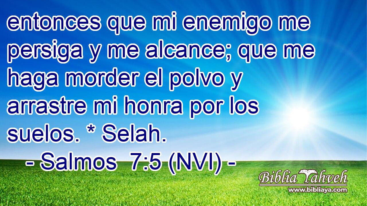  entonces que mi enemigo me persiga y me alcance; que me haga morder el polvo y arrastre mi honra por los suelos. * Selah. 
