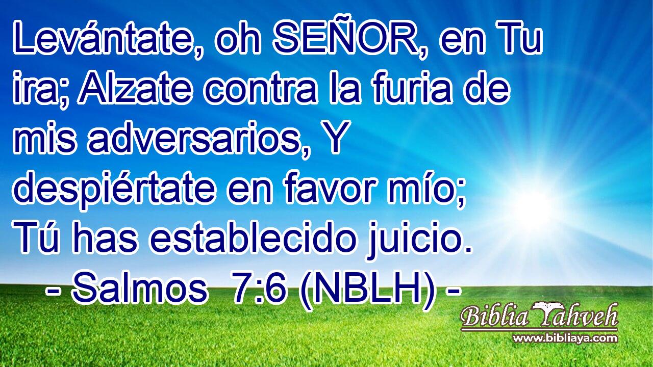  Levántate, oh SEÑOR, en Tu ira; Alzate contra la furia de mis adversarios, Y despiértate en favor mío; Tú has establecido juicio. 
