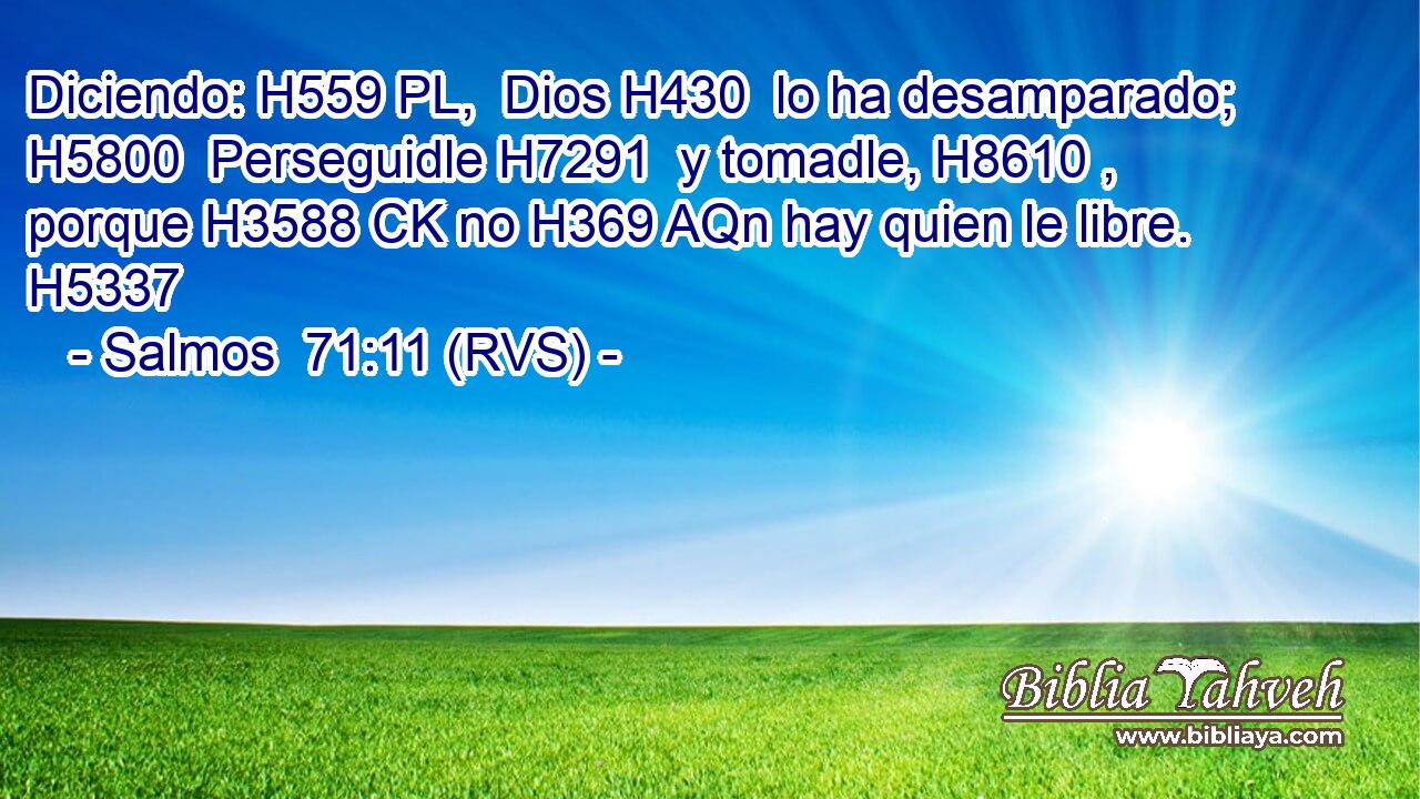Diciendo: H559 PL,  Dios H430  lo ha desamparado; H5800  Perseguidle H7291  y tomadle, H8610 ,  porque H3588 CK no H369 AQn hay quien le libre. H5337  