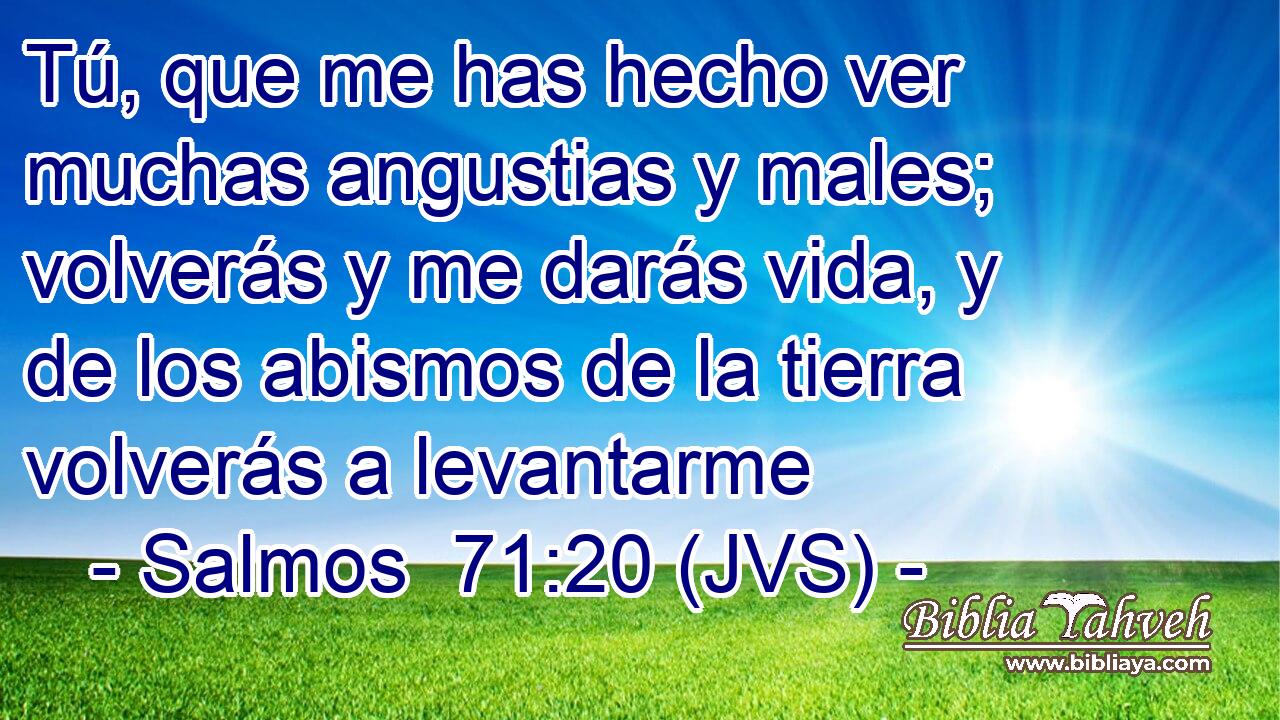 Tú, que me has hecho ver muchas angustias y males; volverás y me darás vida, y de los abismos de la tierra volverás a levantarme