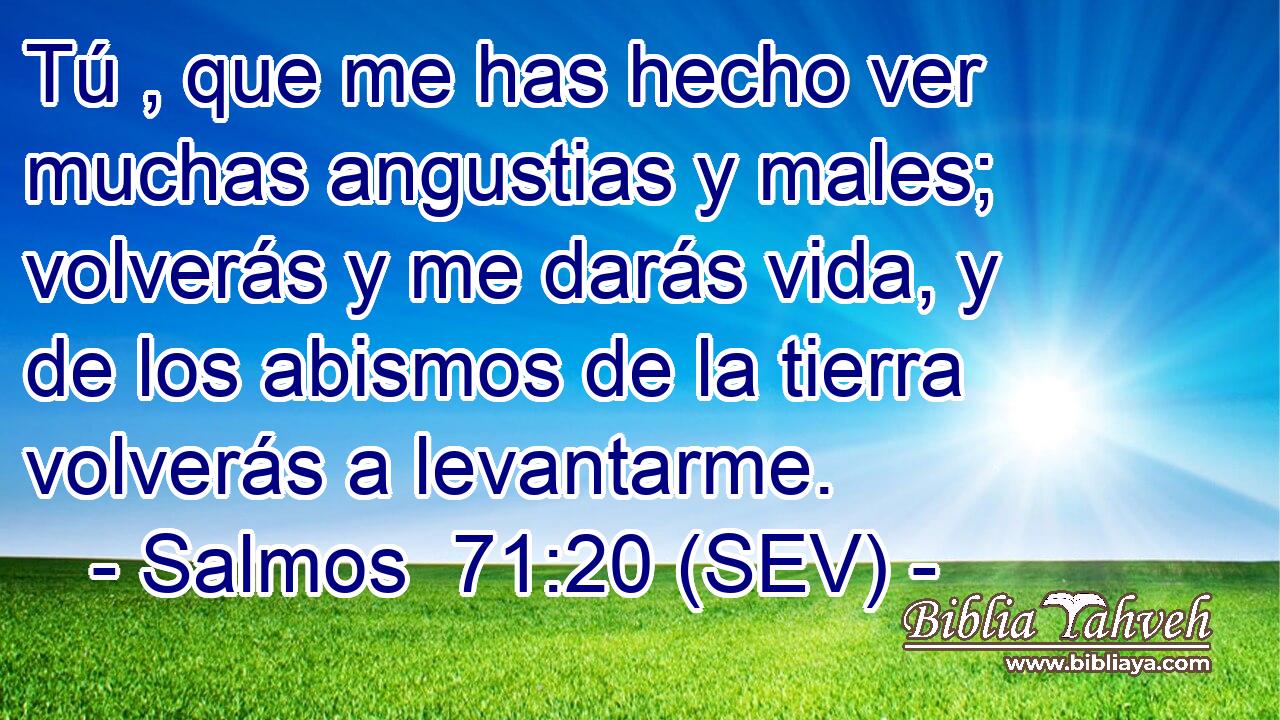 Tú , que me has hecho ver muchas angustias y males; volverás y me darás vida, y de los abismos de la tierra volverás a levantarme.