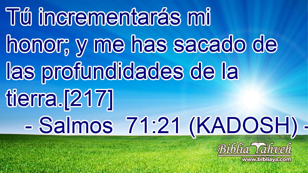  Tú incrementarás mi honor; y me has sacado de las profundidades de la tierra.[217] 