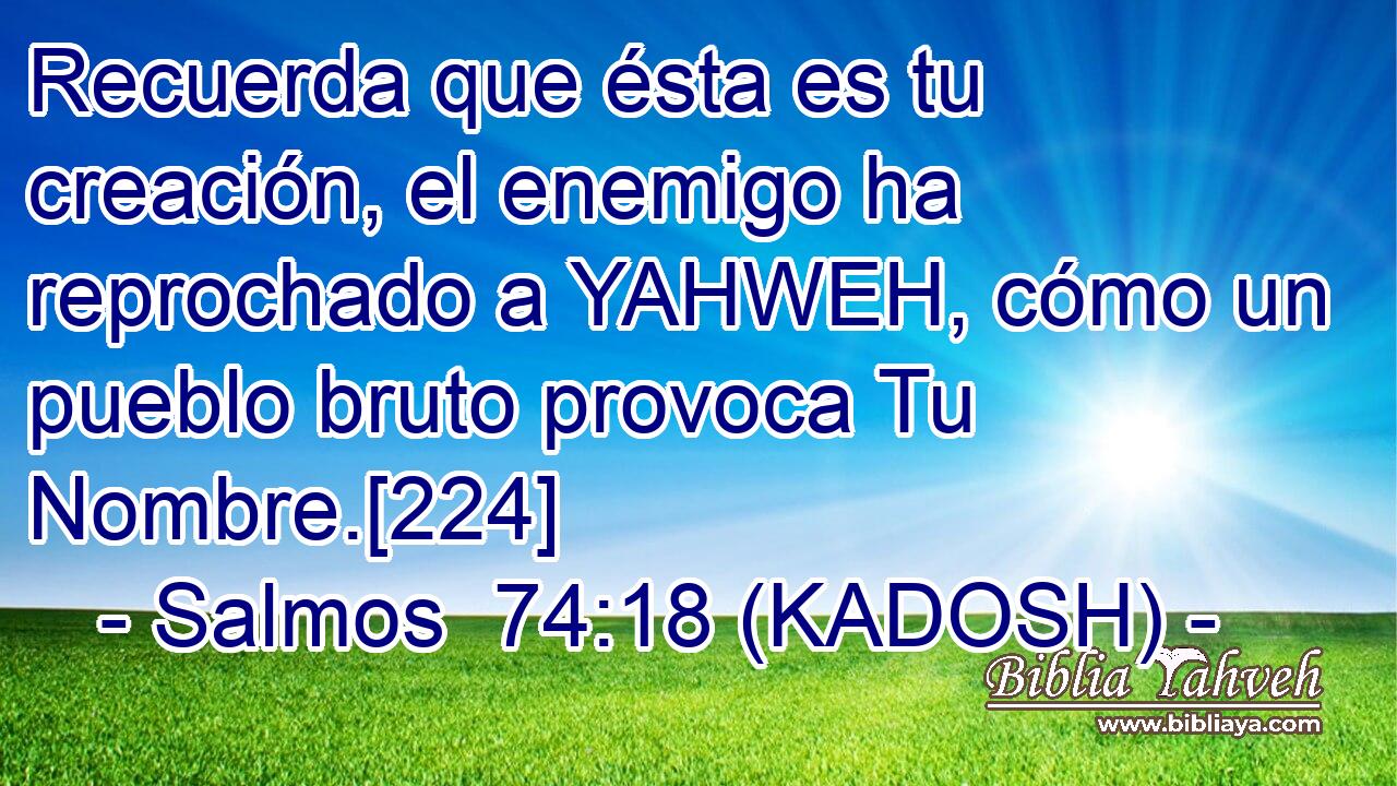 Recuerda que ésta es tu creación, el enemigo ha reprochado a YAHWEH, cómo un pueblo bruto provoca Tu Nombre.[224] 