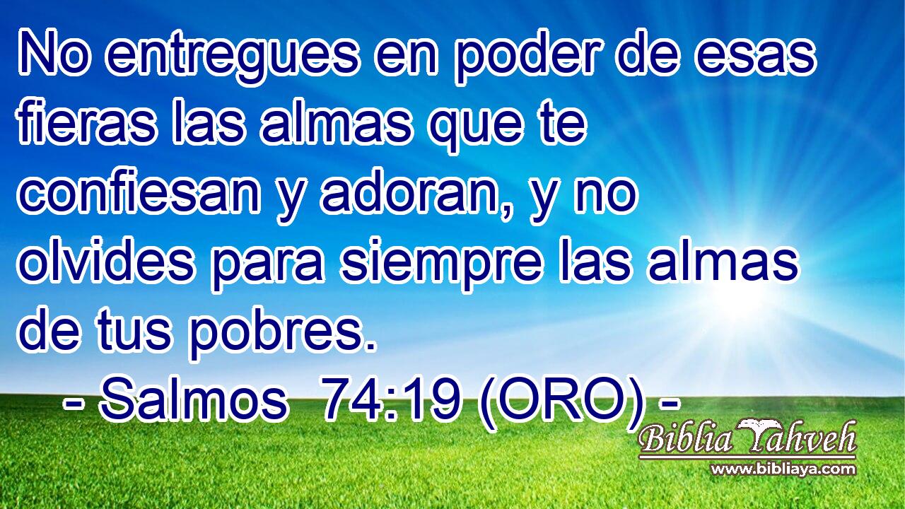  No entregues en poder de esas fieras las almas que te confiesan y adoran, y no olvides para siempre las almas de tus pobres. 