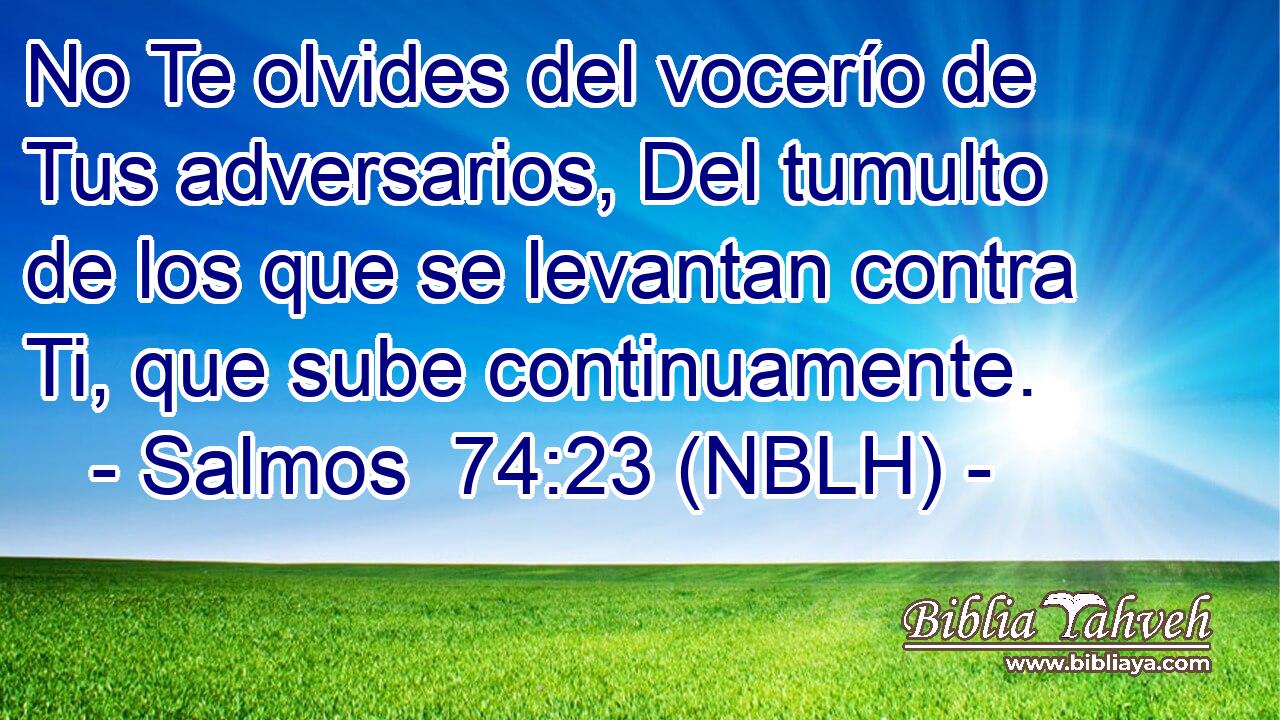  No Te olvides del vocerío de Tus adversarios, Del tumulto de los que se levantan contra Ti, que sube continuamente. 