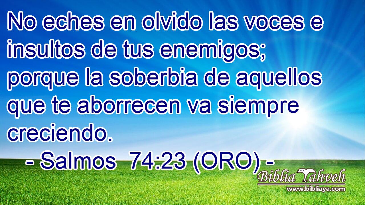  No eches en olvido las voces e insultos de tus enemigos; porque la soberbia de aquellos que te aborrecen va siempre creciendo. 