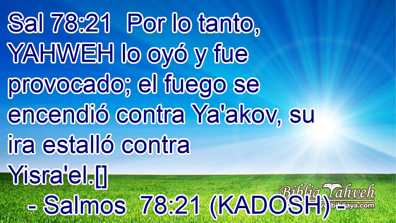  Por lo tanto, YAHWEH lo oyó y fue provocado; el fuego se encendió contra Ya'akov, su ira estalló contra Yisra'el.[] 