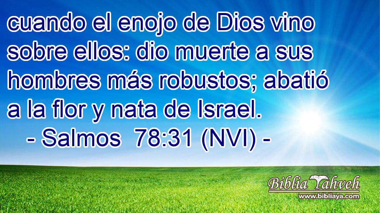  cuando el enojo de Dios vino sobre ellos: dio muerte a sus hombres más robustos; abatió a la flor y nata de Israel. 