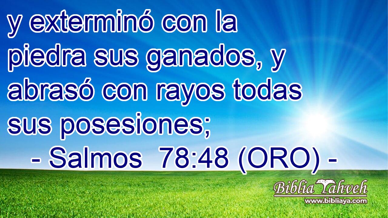 y exterminó con la piedra sus ganados, y abrasó con rayos todas sus posesiones; 