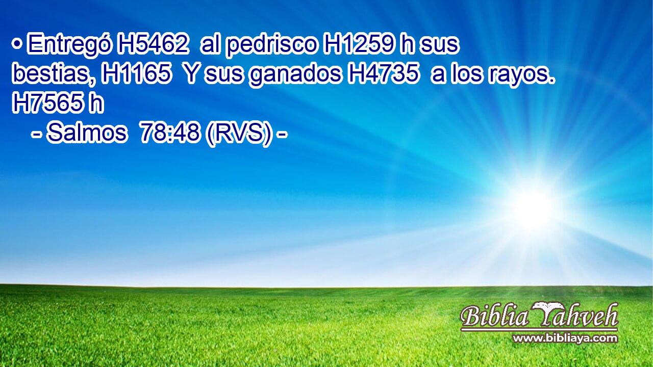 • Entregó H5462  al pedrisco H1259 h sus bestias, H1165  Y sus ganados H4735  a los rayos. H7565 h 