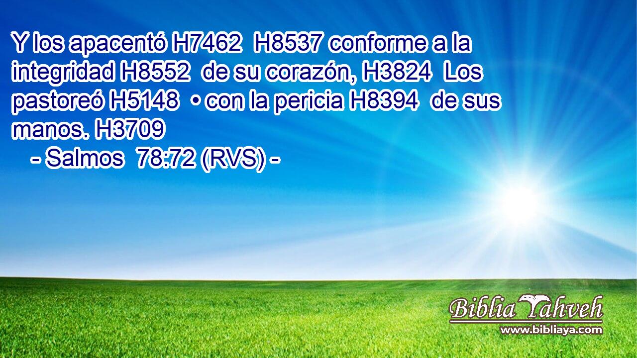 Y los apacentó H7462  H8537 conforme a la integridad H8552  de su corazón, H3824  Los pastoreó H5148  • con la pericia H8394  de sus manos. H3709  