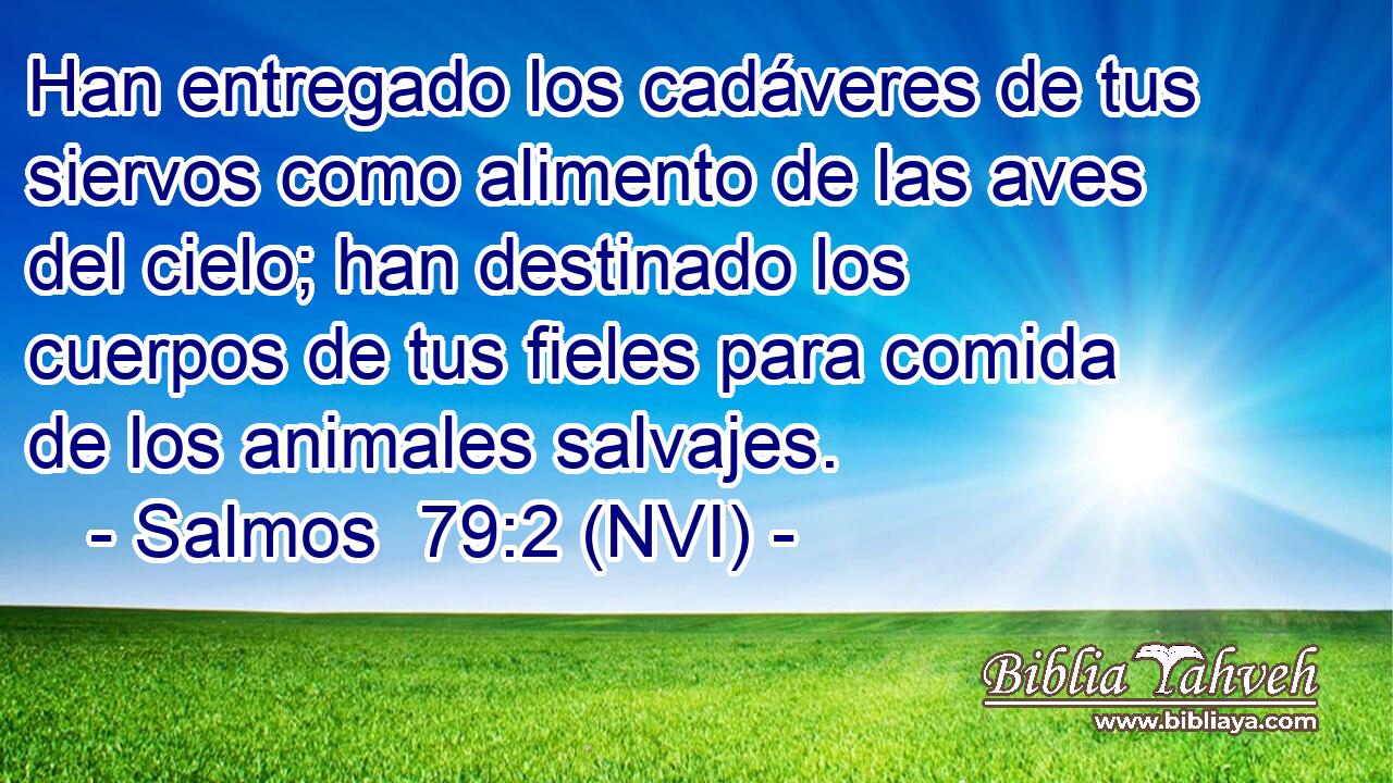  Han entregado los cadáveres de tus siervos como alimento de las aves del cielo; han destinado los cuerpos de tus fieles para comida de los animales salvajes. 