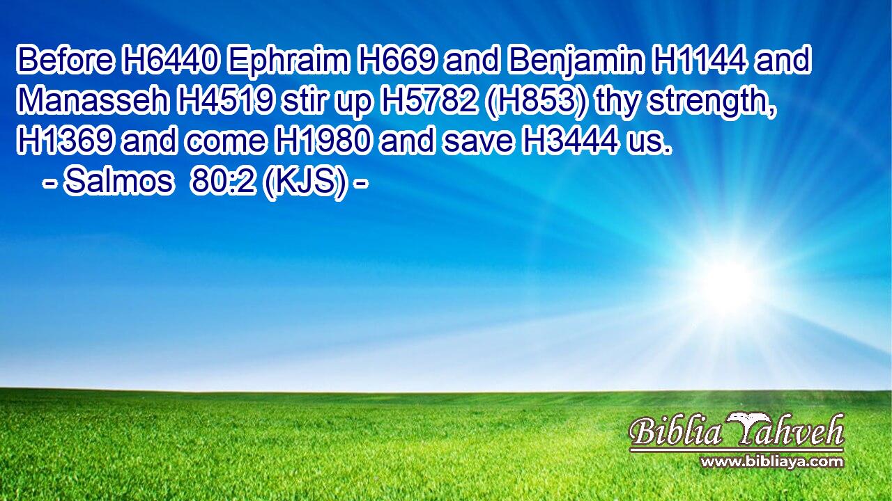 Before H6440 Ephraim H669 and Benjamin H1144 and Manasseh H4519 stir up H5782 (H853) thy strength, H1369 and come H1980 and save H3444 us.