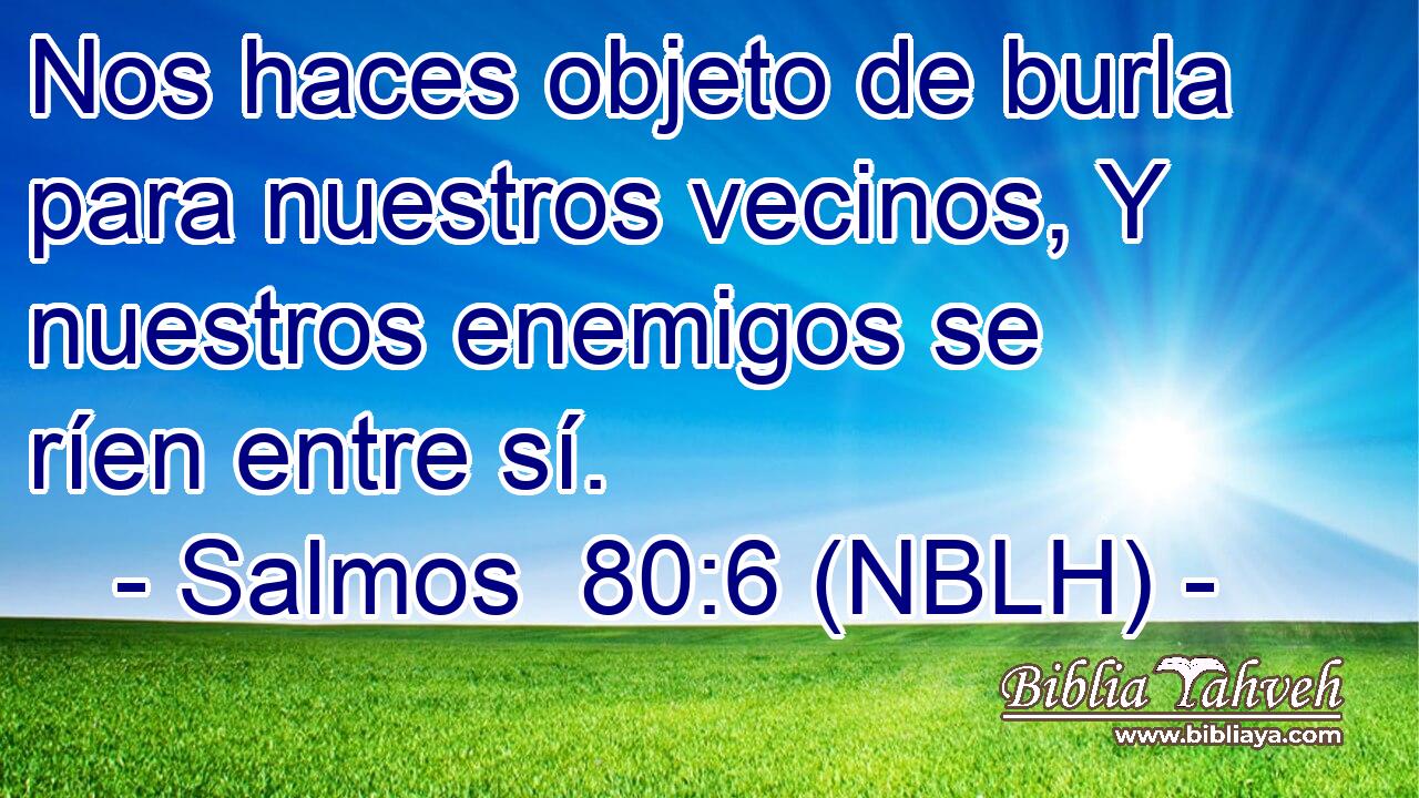  Nos haces objeto de burla para nuestros vecinos, Y nuestros enemigos se ríen entre sí. 