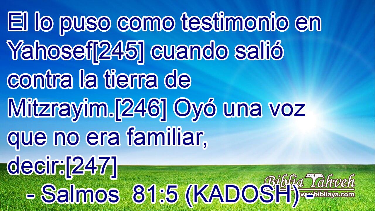  El lo puso como testimonio en Yahosef[245] cuando salió contra la tierra de Mitzrayim.[246] Oyó una voz que no era familiar, decir:[247] 