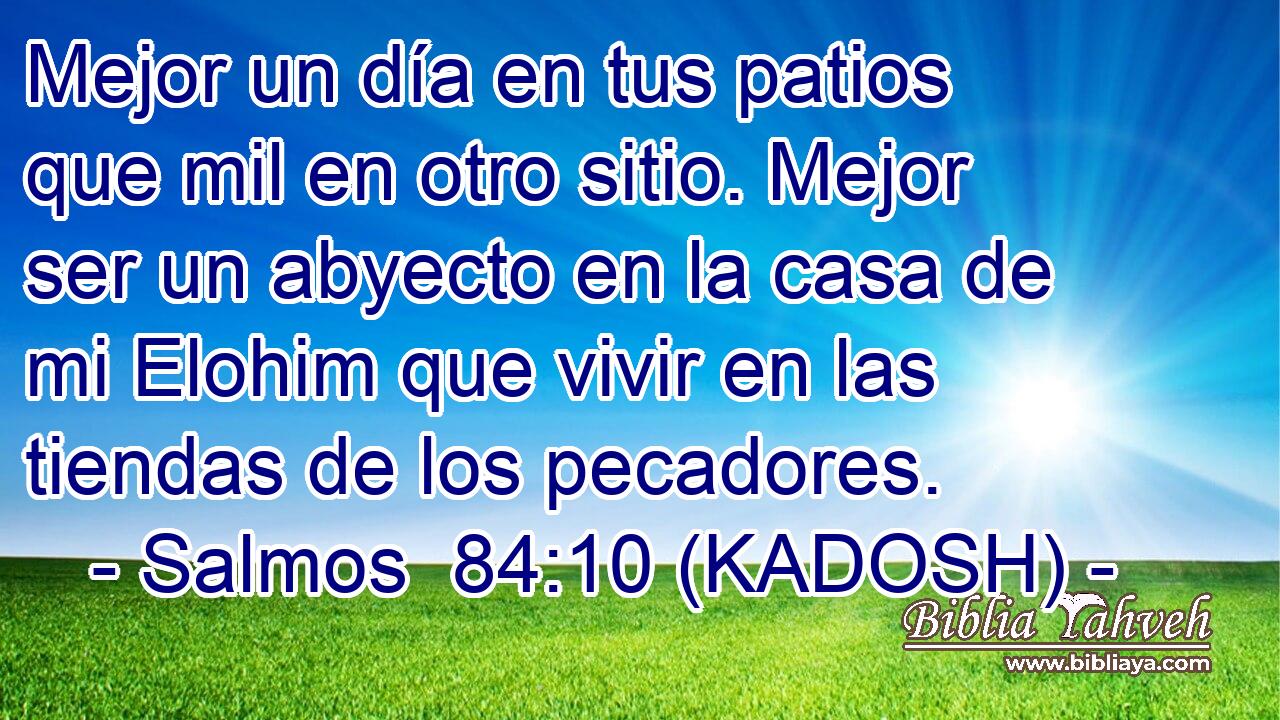  Mejor un día en tus patios que mil en otro sitio. Mejor ser un abyecto en la casa de mi Elohim que vivir en las tiendas de los pecadores. 
